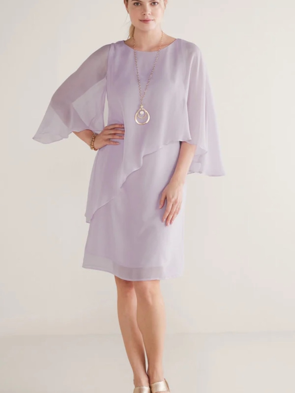 Soft Surroundings Lavender Silk Chiffon Asymmetrical Midi Dress
